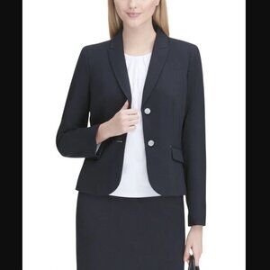 Calvin Klein Women's Flap-Pocket Two-Button Blazer 6 Black Office Career